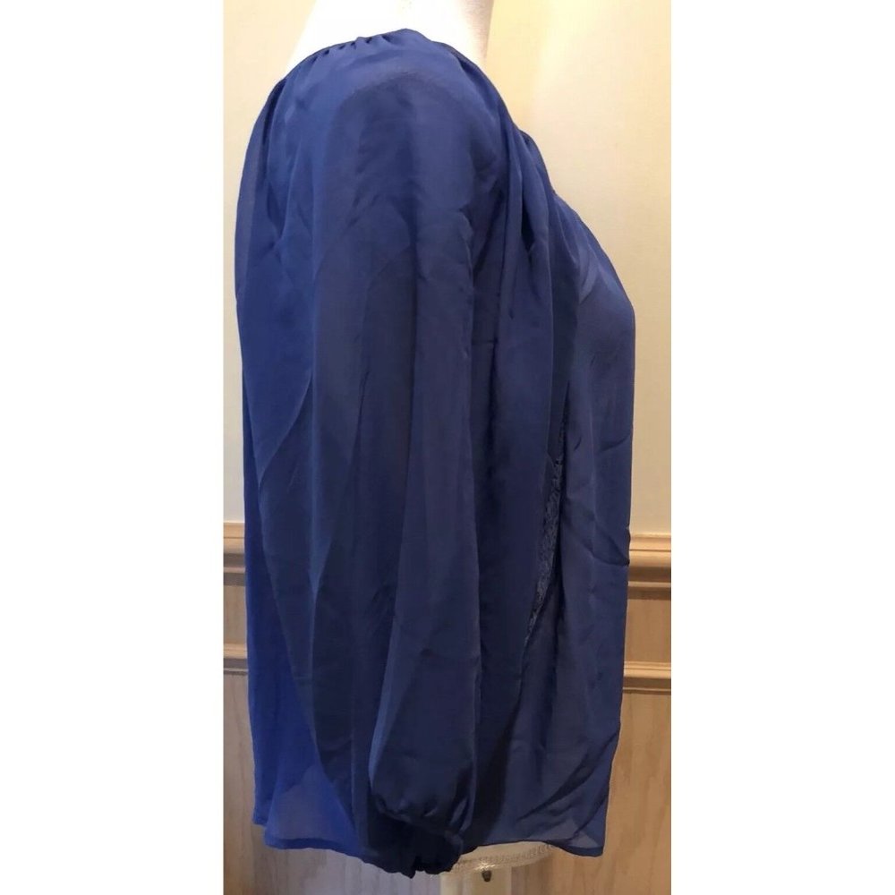 LC Lauren ~ Blue Sheer Lace Batwing Dolman Sleeve Button Front Blouse ~Size Sm. - Picture 5 of 9